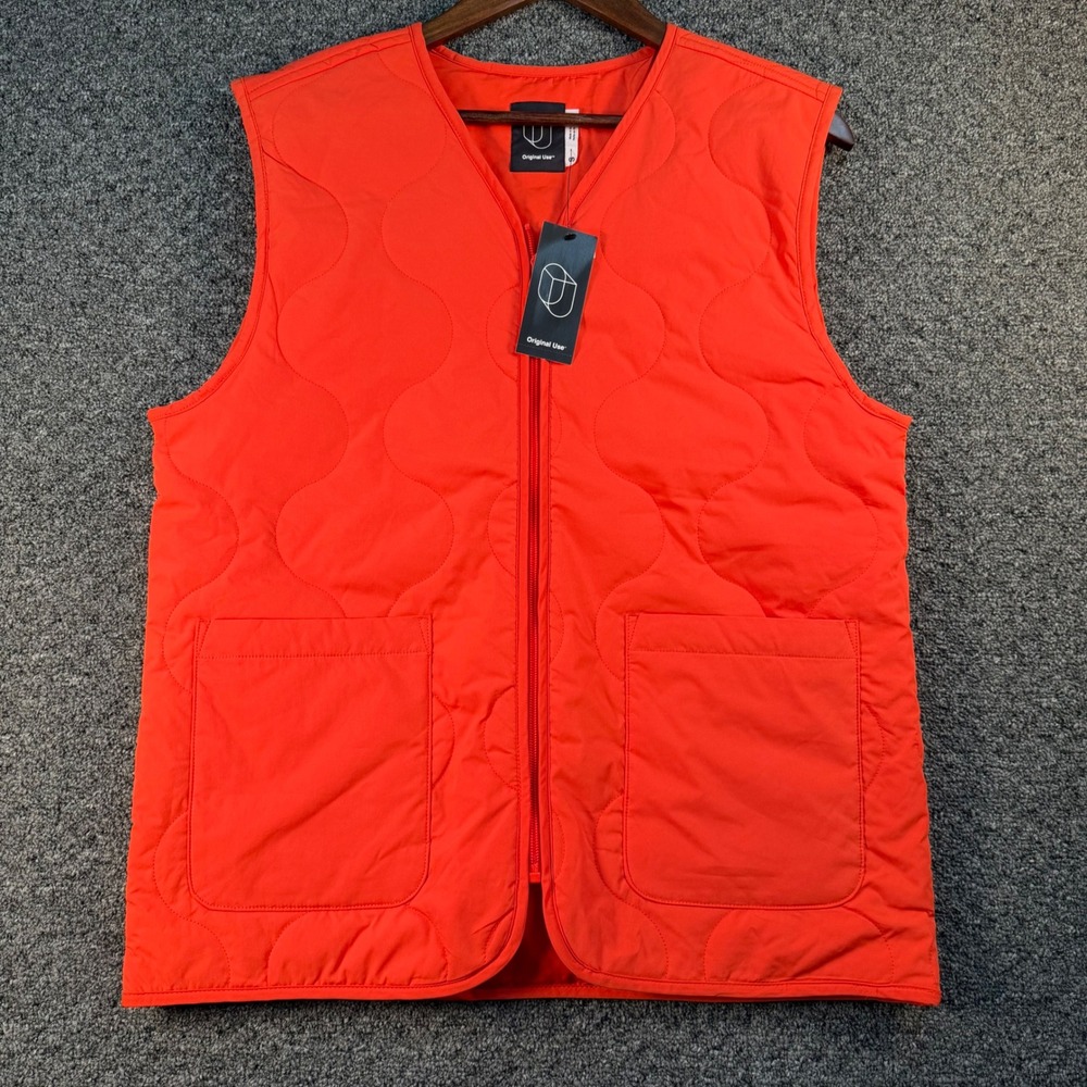 Original Use Mens Quilted Liner Vest Orange Full Zip V-Neck Small